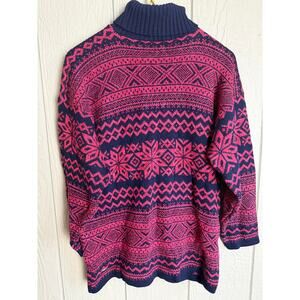 Vintage Basic Editions Fair Isle Sweater Navy Red Nordic Knit Winter Pullover
